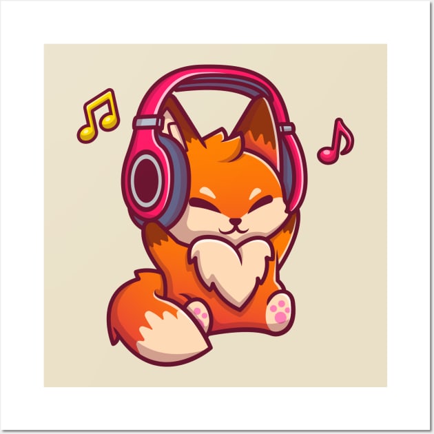 Cute Fox Listening Music With Headphone Wall Art by Catalyst Labs